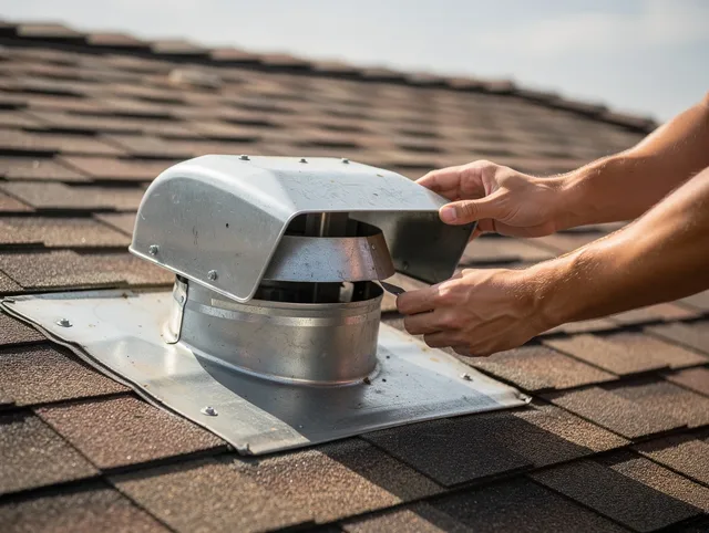 Carson Dryer Vent Cleaning certified technician safely cleaning a roof-mounted dryer vent in Carson