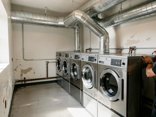 Carson Dryer Vent Cleaning team performing large-scale commercial dryer vent cleaning in Carson