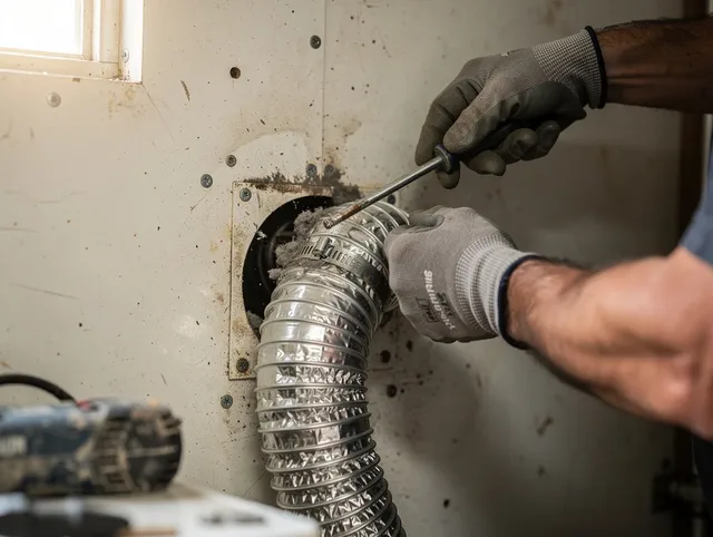 Carson Dryer Vent Cleaning technician performing precise dryer vent hose installation in Carson